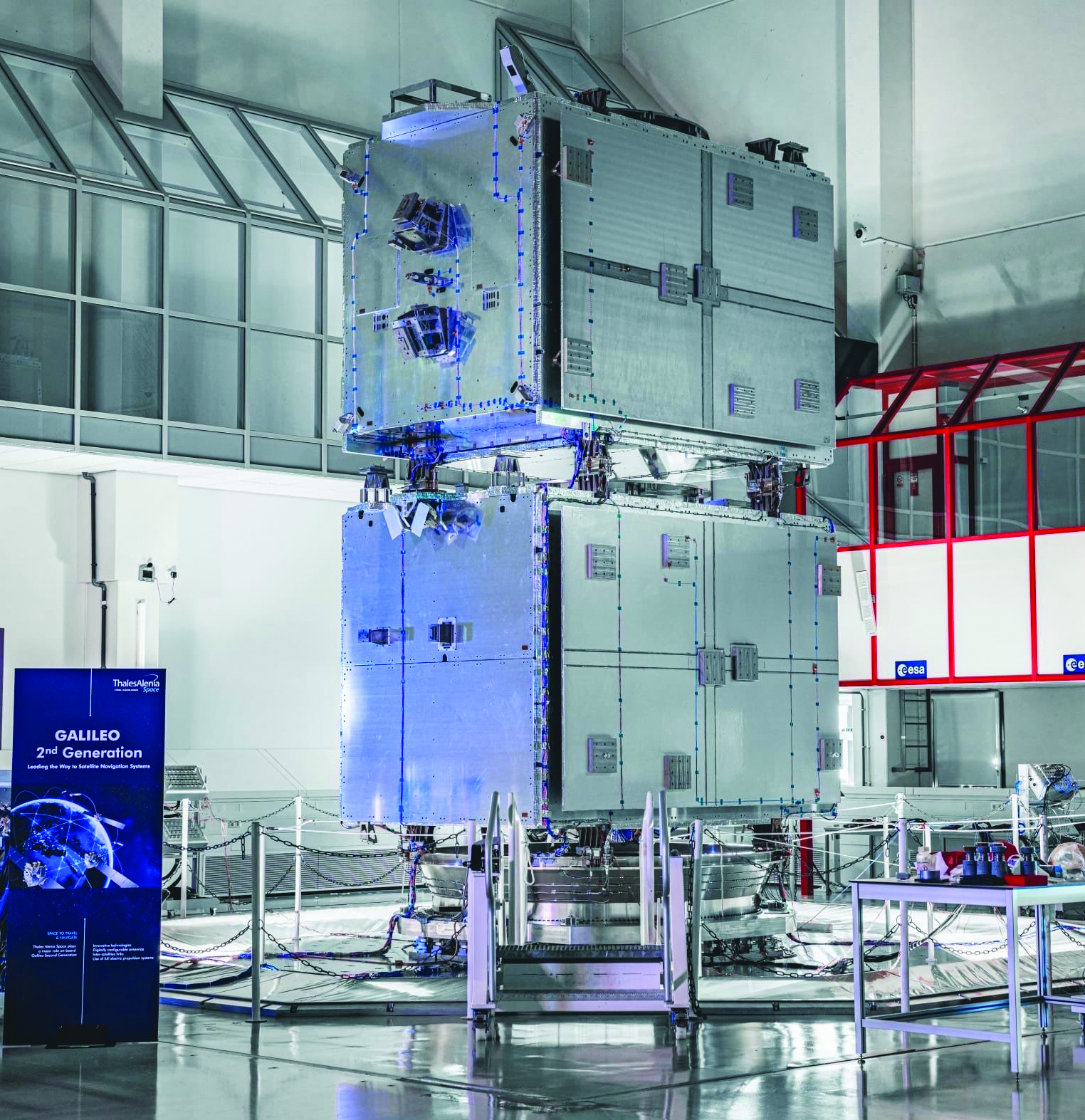 G2G satellites stacked configuration for launcher simulated test at ESA ESTEC. (Image: ESA)