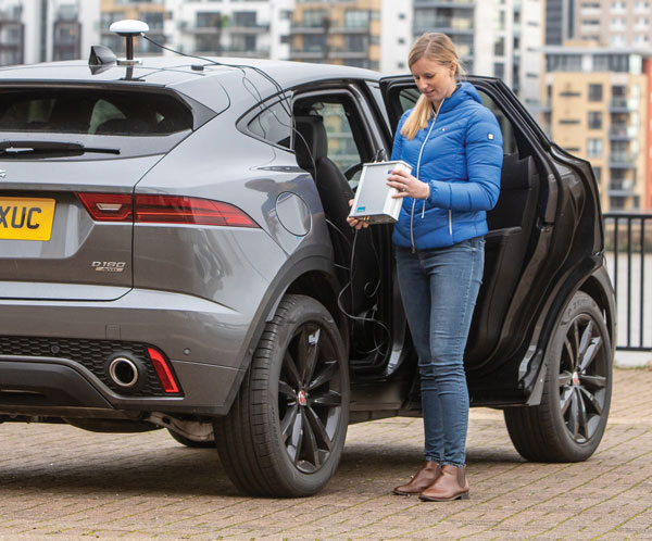 A Spirent user employs a portable GSS6450 attached to an antenna to record GPS, other GNSS, and complementary signals for resilient PNT testing. (Image: Spirent)