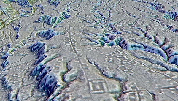 A lidar map of the city of Kunguints in the Ecuadorian Amazon reveals ancient streets lined with houses. (Image: Antoine Dorison and Stephen Rostain)