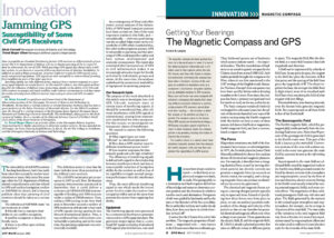 Figure 2B Different eras of “Innovation” throughout the years; the January 2003 edition (left) and the September 2003 edition (right). (Photo: GPS World archives)