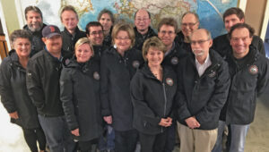 Department of Geodesy and Geomatics Engineering staff at the University of New Brunswick: Lorry Hunt, Marcelo Santos, Greg Smith, Peter Dare, Michelle Ryan, Robert Kington, David Fraser, Monica Wachowitz, Yun Zhang, Sylvia Whitaker, Emmanuel Stefanakis, David Coleman, Richard, Ian Church and Terry Arsenault, Fredericton, New Brunswick, Canada, 2016.