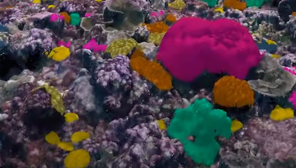 The types of coral on each reef are captured and classified to understand how they interact. (Photo: courtesy of the 100 Island Challenge team at Scripps Institution of Oceanography)