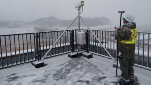 The surveyor used Mars Pro Laser RTK and Survey Master software to measure the reference points within coverage areas of surveillance cameras. (Photo: Geosurf Corporation)