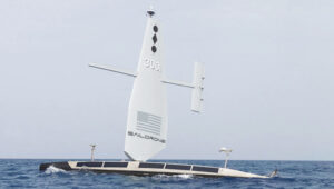 The Saildrone Surveyor USV is a purpose-built platform for autonomous deep-water ocean mapping. (Photo: Saildrone)