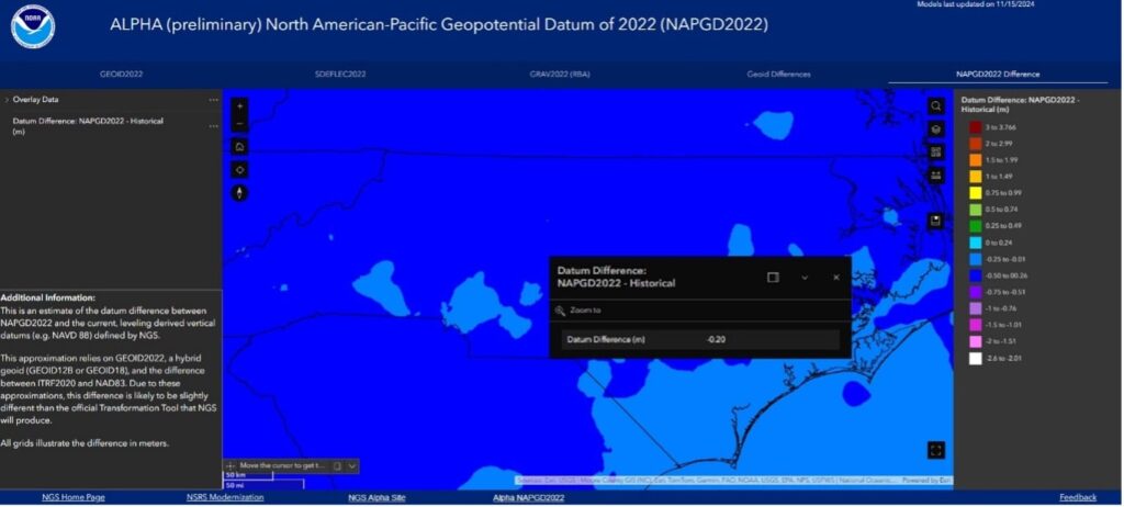The difference between NAPGD2022 orthometric height and NAVD 88 height. (Photo: NGS) 