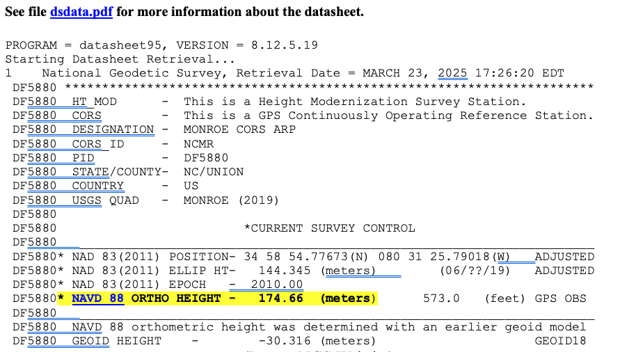 NGS data sheet for Manroe CORS. (Photo: NGS) 
