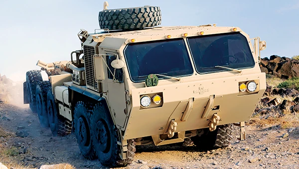 Oshkosh Defense integrated autonomous technology onto Palletized Load System vehicles as part of the Expedient Leader Follower program. Photo: Oshkosh Defense
