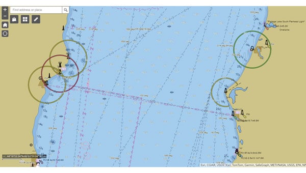A screenshot from the NOAA ENC Viewer of the updated nautical chart of southern Lake Michigan, created using multibeam bathymetry and backscatter data. (Photo: NOAA)