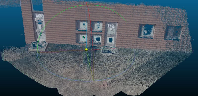 The Tersus Trek enables two types of camera-based offset point measurement. The images also can be processed into point clouds for feature modeling and measurement, as shown in this example from a survey for a school expansion project. (Photo: Dustin Harr, Desert Creative Group)