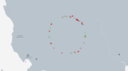 Screenshot of MarineTraffic now shows boats traveling in a circle inland from the Baltic Sea.
