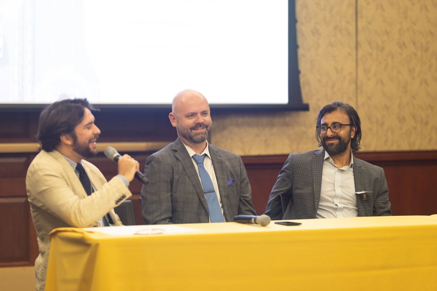 From left to right: Diego Areas Munhoz, Reporter, Punchbowl; Dr. Thomas Rondeau, Principal Director for FutureG, U.S. Department of Defense; Arpan Sura, Senior Counsel, Chief AI Officer, FCC.
