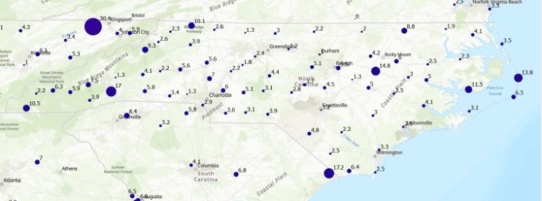 Change in Horizontal Coordinates in NC based on ITRF 2020 (units mm).
