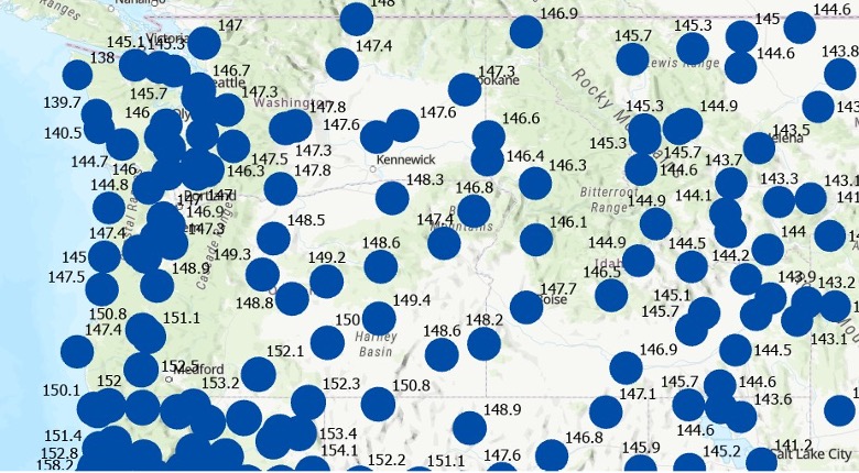 Differences Between ITRF2020 and NAD 83 2011 in Washington State
Horizontal Change (units  in cm)