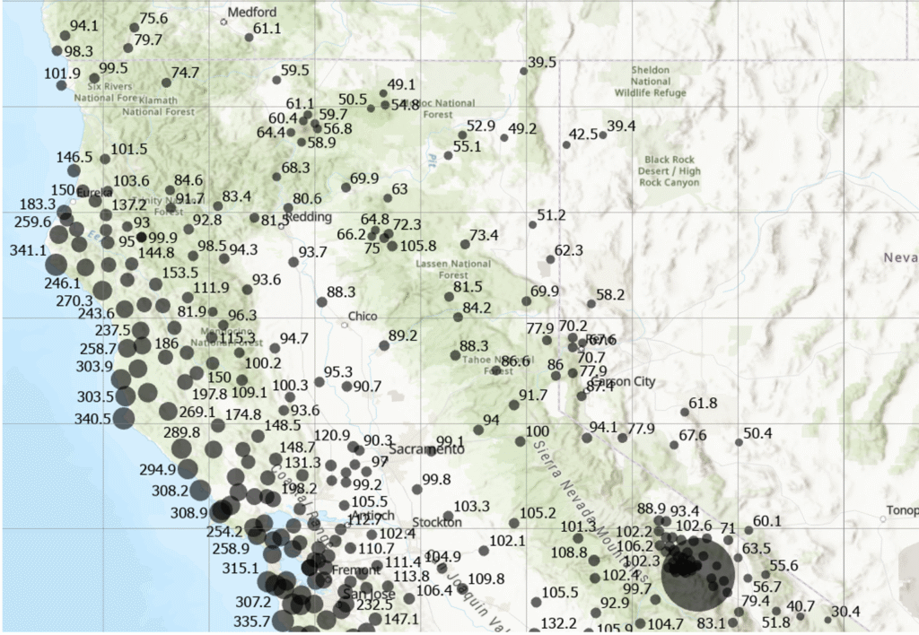 Differences in horizontal coordinates (N, E) between Epoch2025.00 and Epoch 2017.50 northern section.
