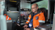 ESA engineer in the navigation testbed van. (Photo: ESA)
