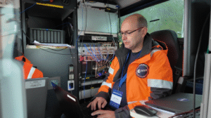 ESA engineer in the navigation testbed van. (Photo: ESA)