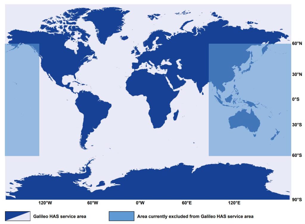 Galileo HAS service area. (Credit: Source: “Galileo High Accuracy Service Definition Document (HAS SDD), Issue 1.0” © European Union 2023.)