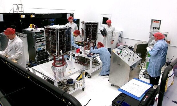 After arriving at the California launch site, the two HydroGNSS satellites were carefully prepared for liftoff. (Photo: ESA}