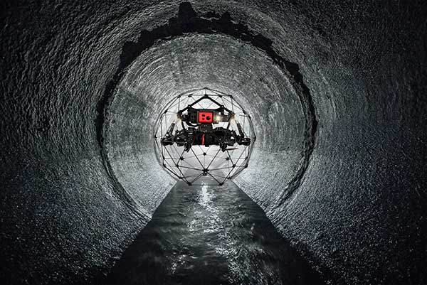 The Elios 2 indoor inspection UAV is encased in a collision-tolerant frame to protect both the drone and the environment it’s inspecting. (Photo: © Flyability)