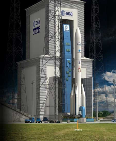 Ariane 6 on the launchpad. (Artist's concept: ESA)