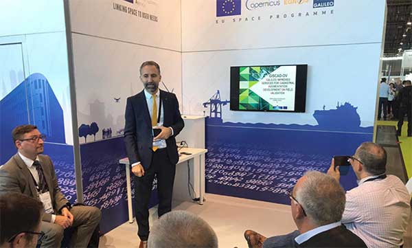 GSA Market Development Innovation Officer Eduard Escalona speaks at the Intergeo Galileo workshop. (Photo: GSA)
