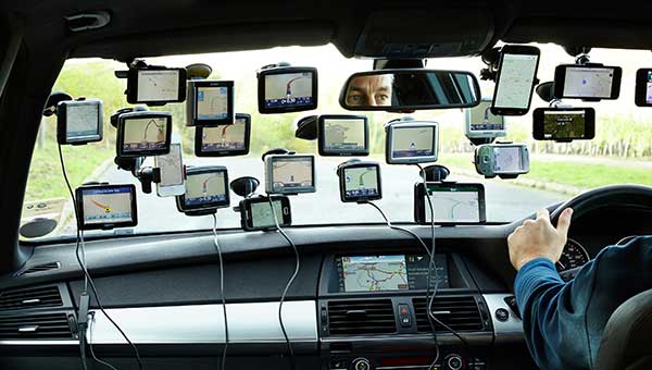 This tongue-in-cheek photo, courtesy of Racelogic, underlines how simulators help GNSS engineers “road test” multiple positioning products in multiple scenarios. (Photo: Racelogic)