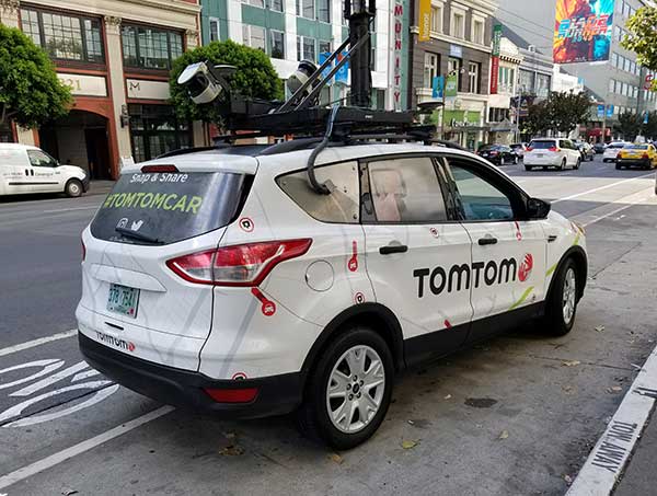 The TomTom test vehicle prototype hits the road in San Francisco. (Photo: Kevin Dennehy)