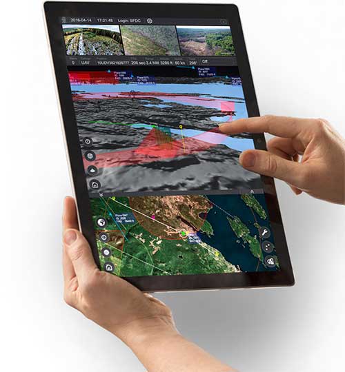 IRIS UAS is a spatial awareness system that allows UAS pilots to operate safely beyond visual line of sight (BVLOS). The system is shown here running on a Windows Surface Pro tablet. (Photo: Kongsberg Geospatial)