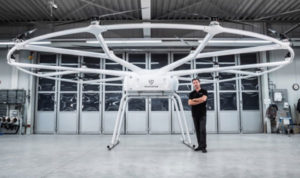Christoph Hommet, chief engineer, with the heavy-lift VoloDrone. (Photo: Volocopter)